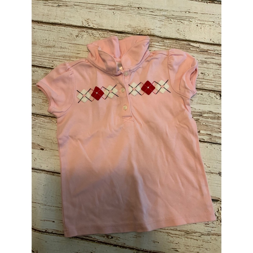 Gymboree Girls Pink Argyle Polo Shirt New York Girl Line Short Sleeve Size 6